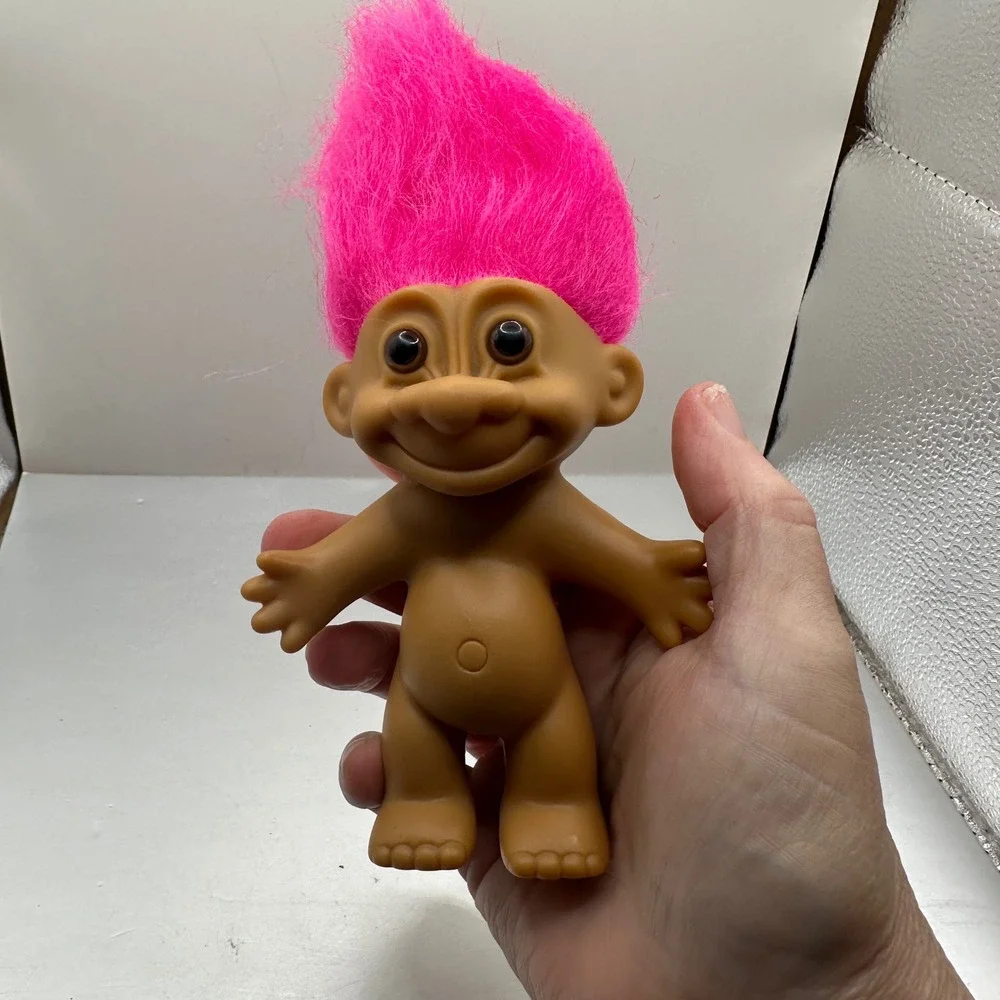 Vintage Russ Berrie Troll‎ Doll Neon Pink Hair Collectible Vinyl Figure 90s Toy